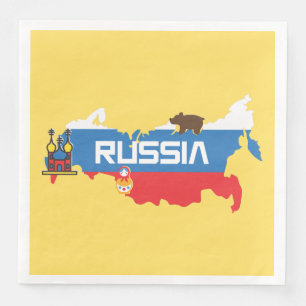 Serviettes Jetables Carte de la Russie avec le bleu et le drapeau