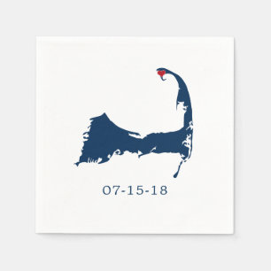 Serviettes Jetables Carte du Cap de Provincetown Coeur bleu et rouge