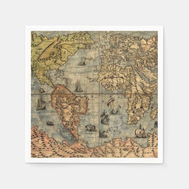 Serviettes Jetables Carte du monde Forlani Antiquev 1565 Renaissance (Devant)