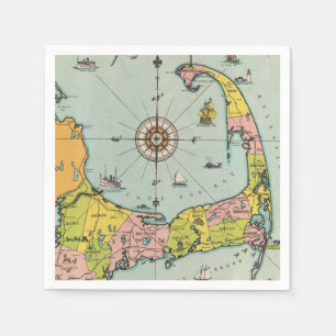 Serviettes Jetables Carte vintage de Cape Cod