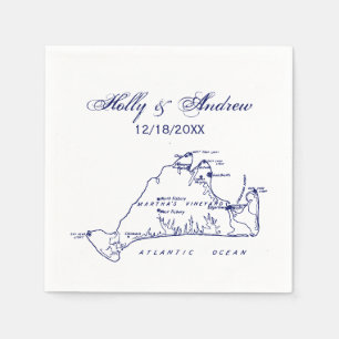 Serviettes Jetables Carte vintage de Martha's Vineyard #1 Bleu marine
