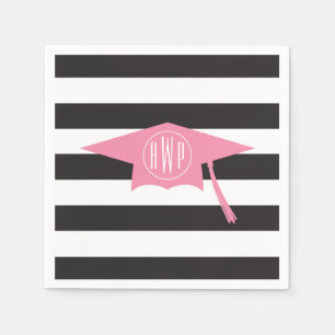 Serviettes Jetables Casquette de graduation rose monogramme + bandes n