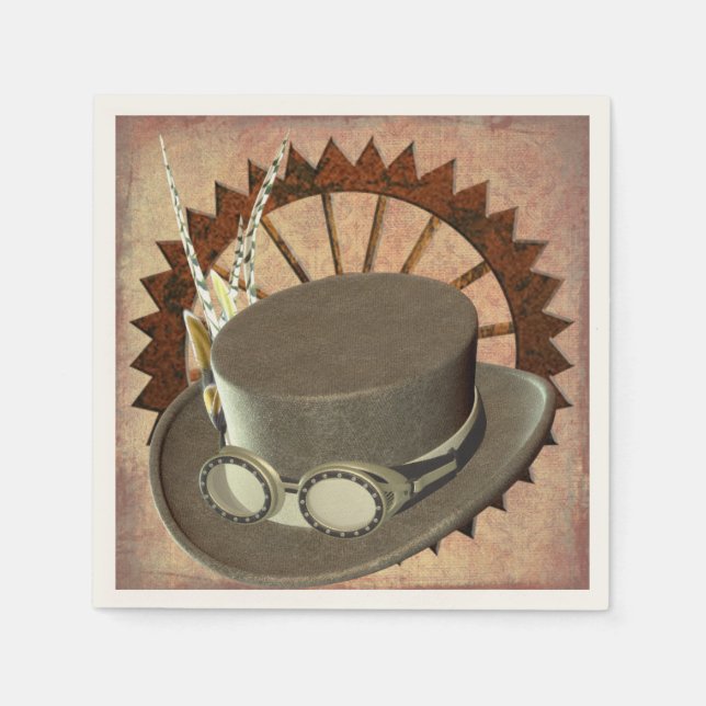 Serviettes Jetables Casquette Steampunk et serviettes d'engrenage (Devant)