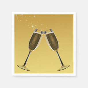 Serviettes Jetables Célébration des Lunettes de Champagne sur l'or