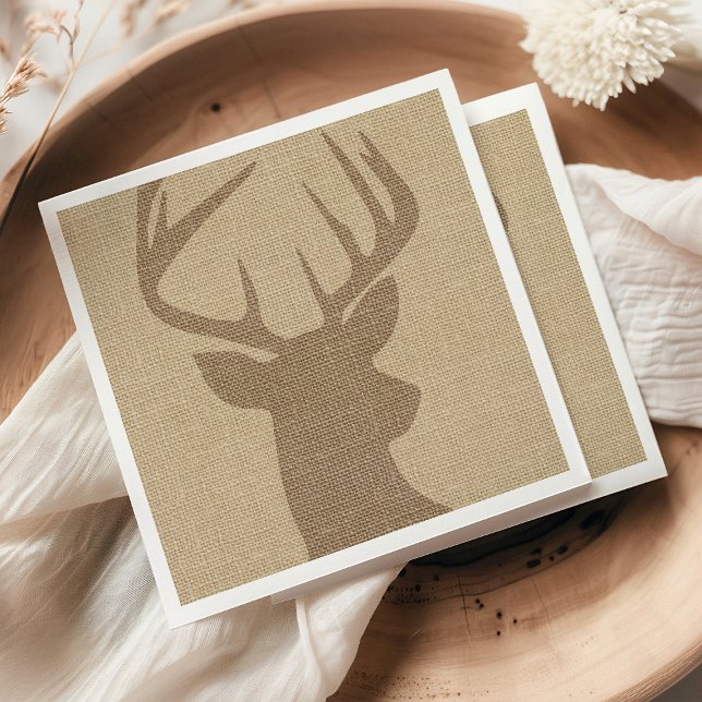 Serviettes Jetables Cerf Buck en toile de jute rustique marron (Créateur téléchargé)