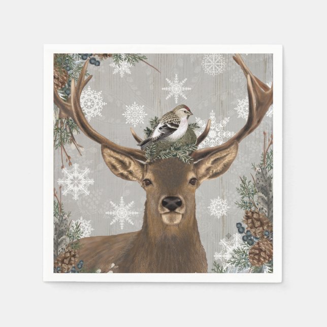 Serviettes Jetables cerf d'hiver vintage moderne (Devant)