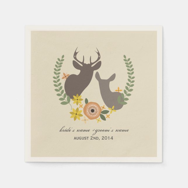 Serviettes Jetables Cerf + serviettes de Mariage Floral Orange (Devant)