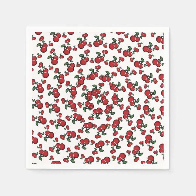 Serviettes Jetables Cerises rouges sur Fruit blanc mignonne fête d'ann (Devant)