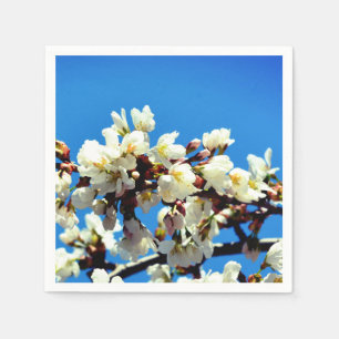 Serviettes Jetables Cerisier blanc à fleurs printanières, arbre à fleu