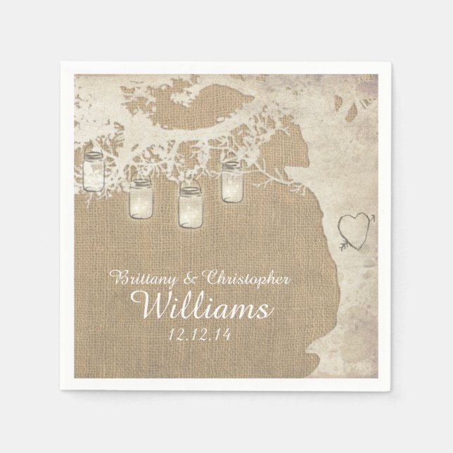Serviettes Jetables Chaîne Mason Jar Lights Arbre Burlap Naples (Devant)