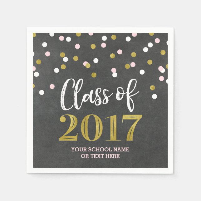 Serviettes Jetables Chalk Gold Pink Confetti Classe de Graduation 2017 (Devant)