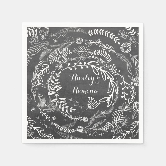 Serviettes Jetables Chalkboard Floral Garland (Devant)