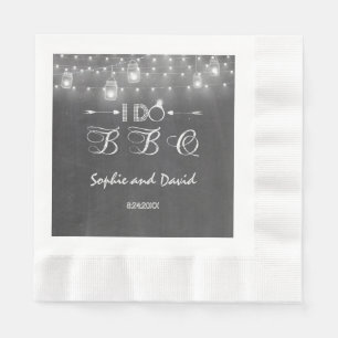 Serviettes Jetables Chalkboard Mason Jars Éclairages à cordes I DO BBQ