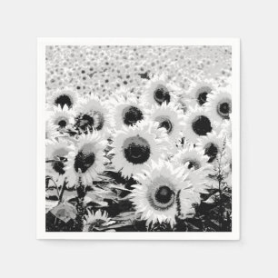 Serviettes Jetables Champ de tournesol - noir, blanc et gris