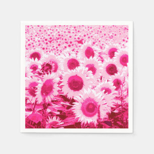 Serviettes Jetables Champ de tournesols - nuances rose fuchsia