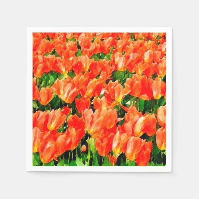 Serviettes Jetables Champ orange de tulipes (Devant)