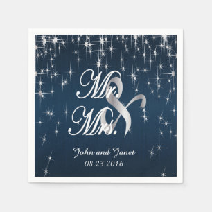 Serviettes Jetables Charming Star Struck Mariage   bleu marine
