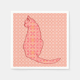 Serviettes Jetables Chat japonais - batik orange de corail
