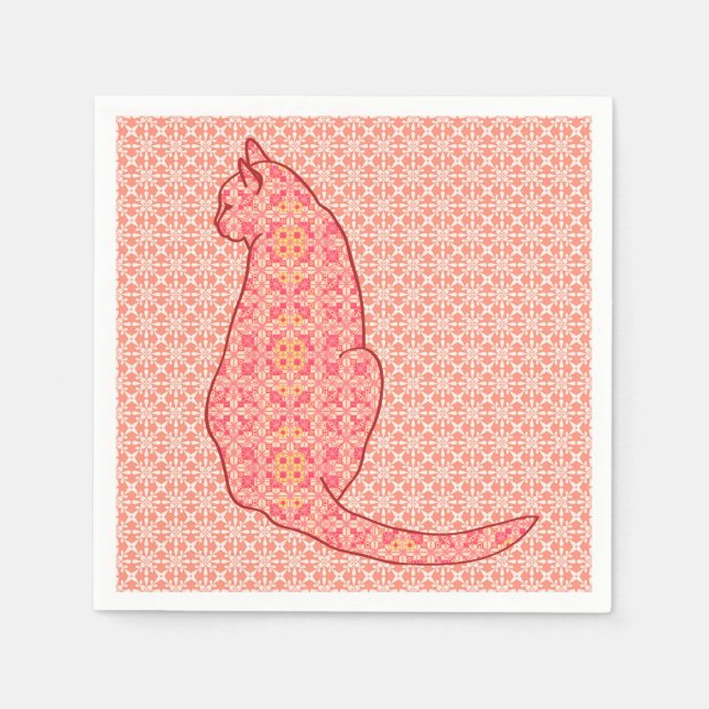Serviettes Jetables Chat japonais - Coral Orange Batik (Devant)
