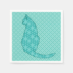 Serviettes Jetables Chat japonais - Kimono turquoise