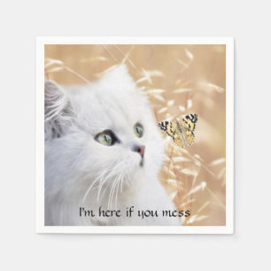 Serviettes Jetables Chaton blanc et papillon