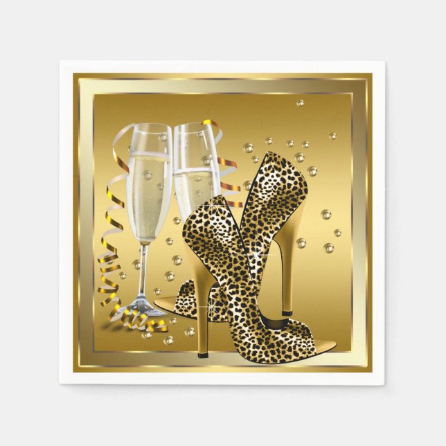 Serviettes Jetables Chaussures de Champagne et talon (Devant)
