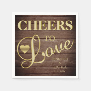 Serviettes Jetables CHEERS TO LOVE Rustic Barnwood Heart Mariage or