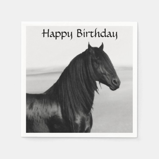 Serviettes Jetables Cheval d'étalon noir friésien (Devant)