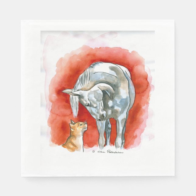 Serviettes Jetables Cheval et chat (Devant)