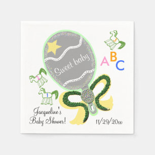 Serviettes Jetables Chevaux et Baby shower de bétail jaune vert bébé