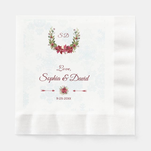 Serviettes Jetables Chic Berries Bullfinch Winter Wreath Mariage (Devant)