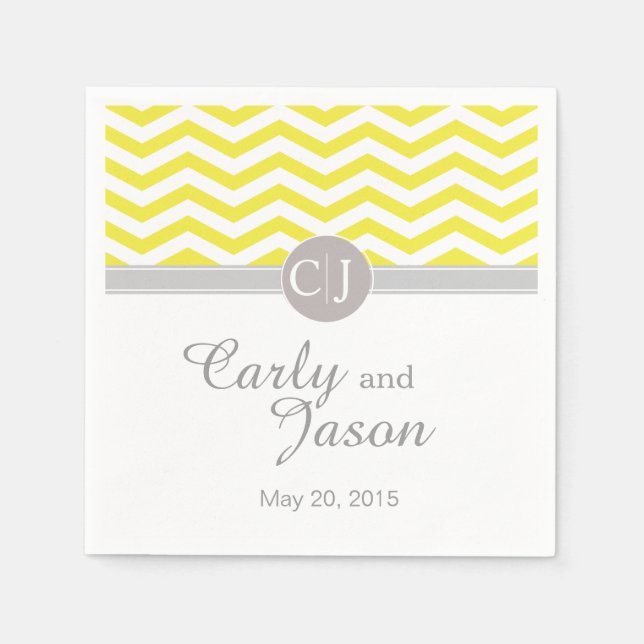 Serviettes Jetables Chic Chevron | jaune gris blanc (Devant)