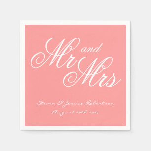 Serviettes Jetables Chic corail rose M. et Mme mariage papier serviett