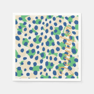 Serviettes Jetables Chic couleur vert bleu cheetah imprimé monogramme