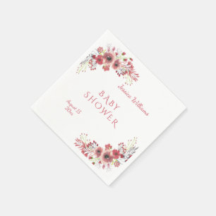 Serviettes Jetables Chic Élégant Fleurs Rouges Aquarelle Baby Shower