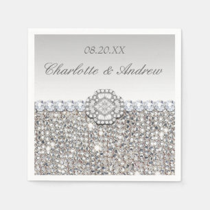 Serviettes Jetables Chic Faux Séquins Argent Diamants Mariage