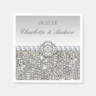 Serviettes Jetables Chic Faux Séquins Argent Diamants Mariage