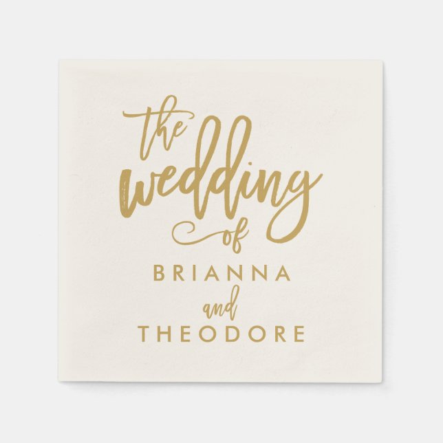 Serviettes Jetables Chic Mariage d'or lettres main (Devant)