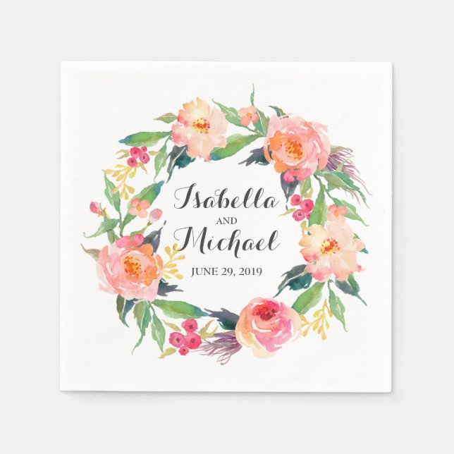 Serviettes Jetables Chic Mariage floral aquarelle (Devant)