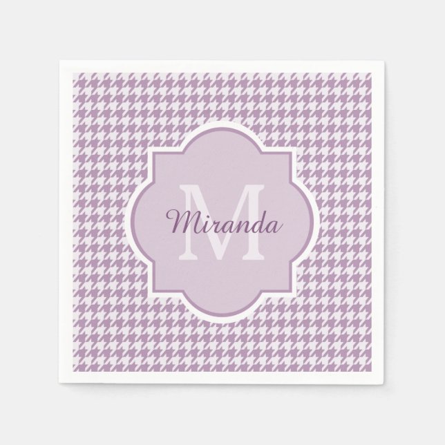 Serviettes Jetables Chic Monogramme Lumière Purple Houndstooth Avec No (Devant)