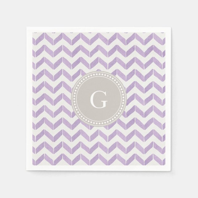 Serviettes Jetables Chic Pastel violet gris Chevron Custom Monogramme (Devant)