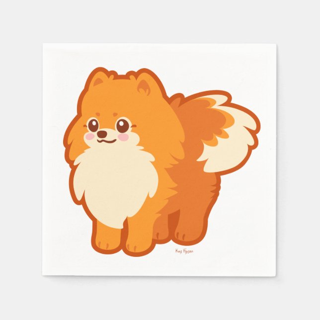 Serviettes Jetables Chien mignon Kawaii Pomeranian (Devant)
