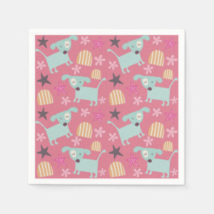 Serviettes Jetables Chiots, étoiles et fleurs