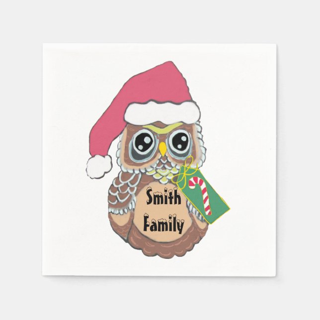 Serviettes Jetables Chouette de Noël personnalisée (Devant)