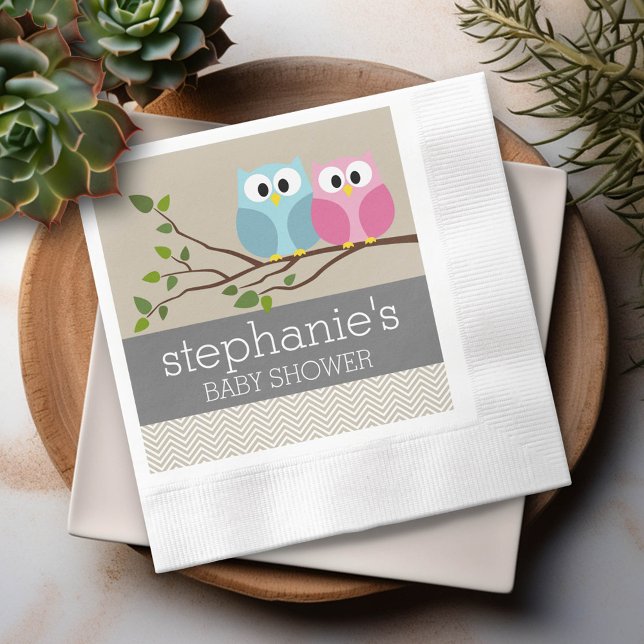 Serviettes Jetables Chouette mignonne sur Branche bébé fille ou garçon (Custom Party Napkins)