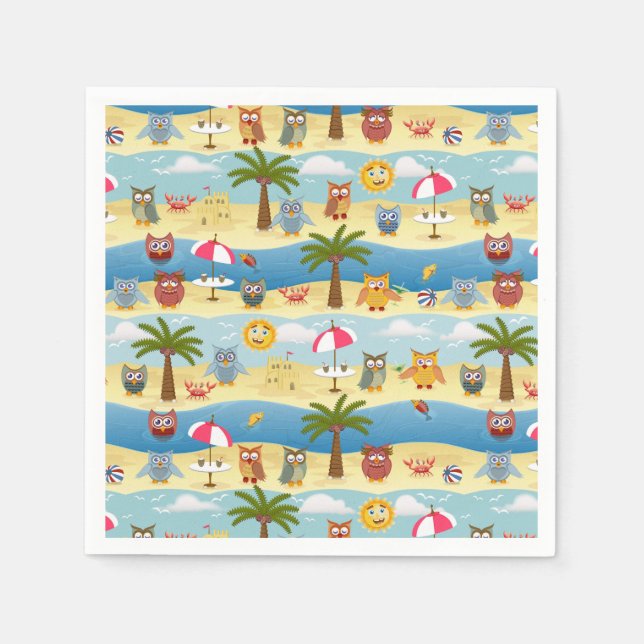 Serviettes Jetables chouettes d'été (Devant)