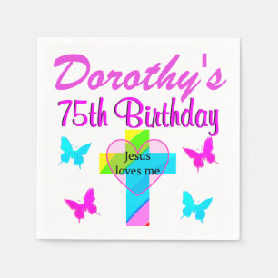 SERVIETTES JETABLES CHRÉTIEN 75E NAPKINS CUSTOMISÉS D'ANNIVERSAIRE