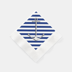 Serviettes Jetables Chrome Anchor on Navy Stripes