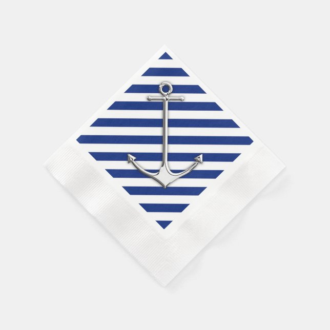 Serviettes Jetables Chrome Anchor on Navy Stripes (Coin)