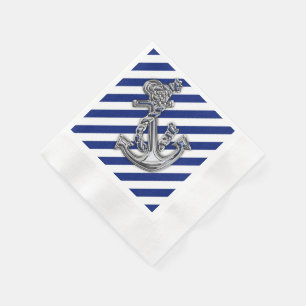 Serviettes Jetables Chrome Anchor on Navy Stripes